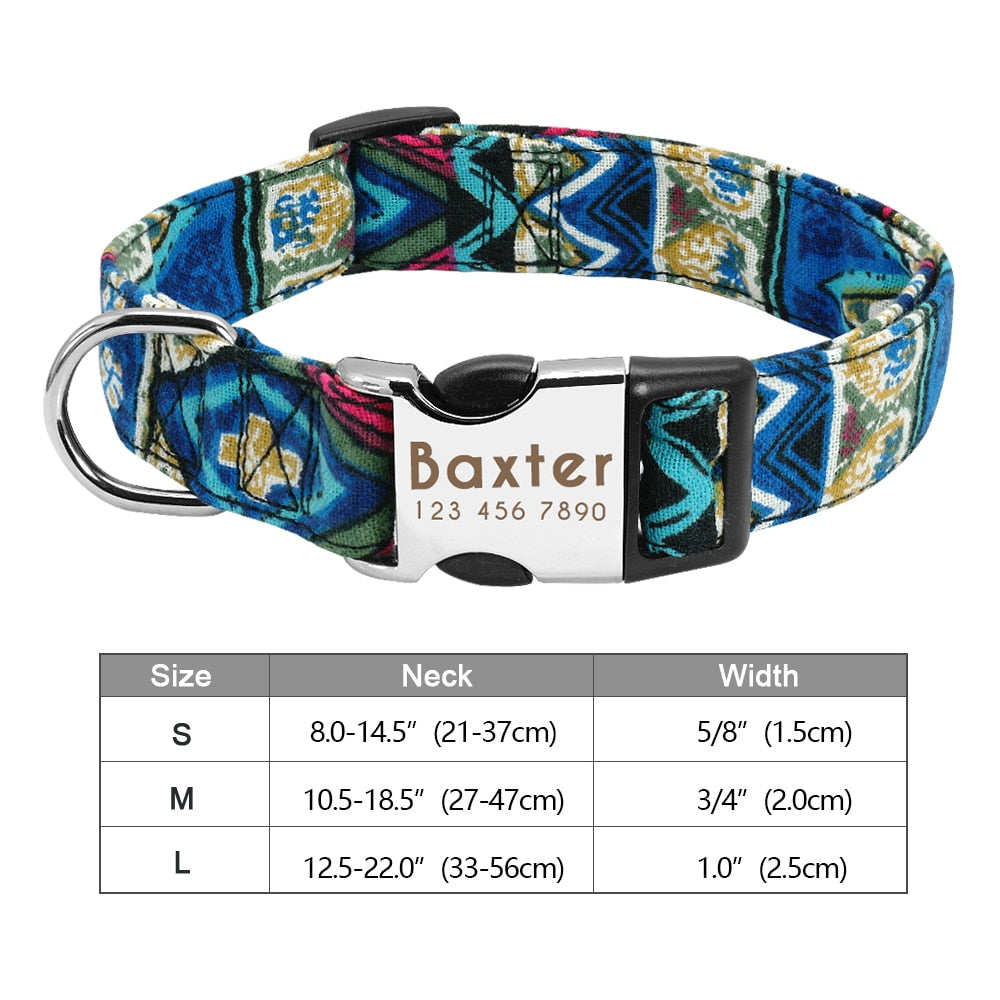Personalized Dog Accessories Collar Nylon Printed Pet Puppy Collar Dog ID Collars Free Engraved ID for Small Medium Large Dogs - Hiccupzz