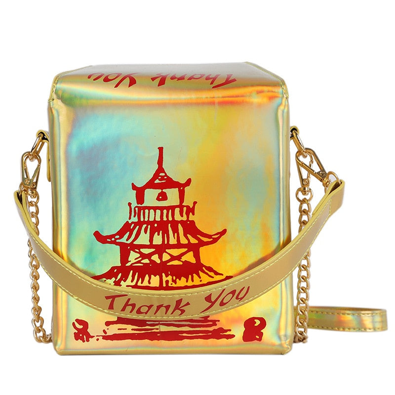 Chinese Takeout Box Purse Pu Leather Women Handbag Fashion Crossbody Bag Shoulder Chain Bag for Girl Bucket Bag - Hiccupzz