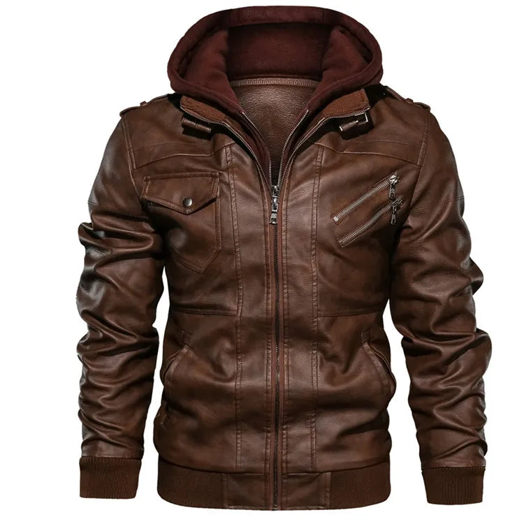 Men's Leather Jacket Autumn PU Biker Coat Casual Motorcycle Style EU Size - Hiccupzz