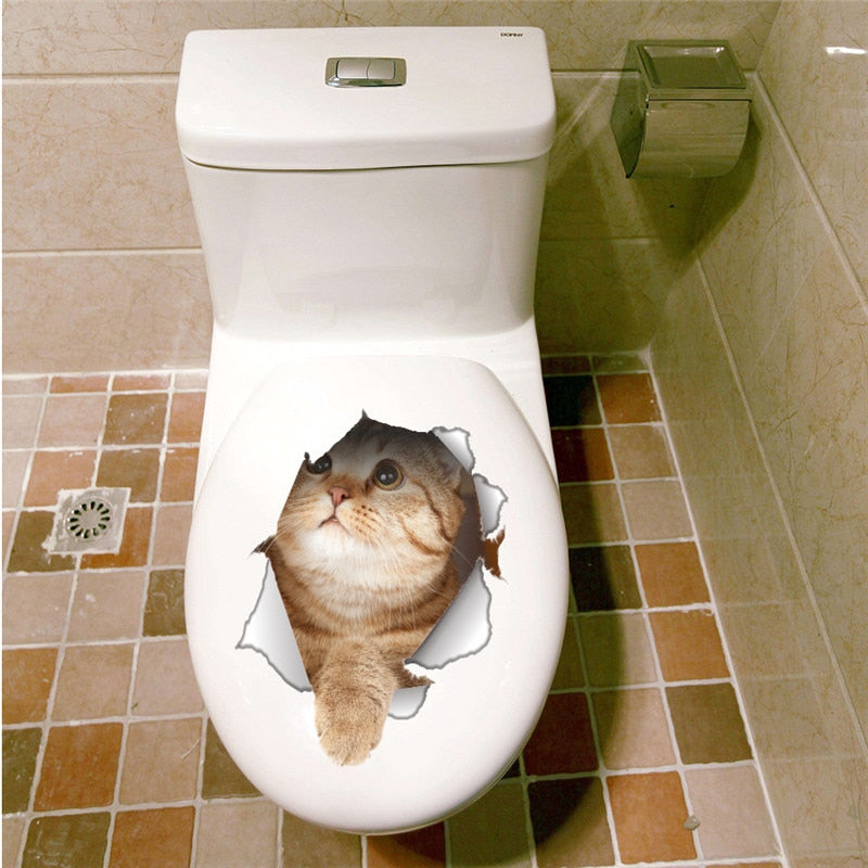 3d Hole Cat Dog Animal Toilet Kitten and Puppy's Stickers - Hiccupzz