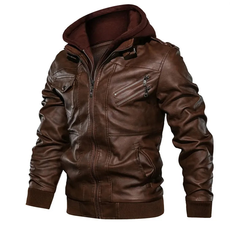 Men's Leather Jacket Autumn PU Biker Coat Casual Motorcycle Style EU Size - Hiccupzz