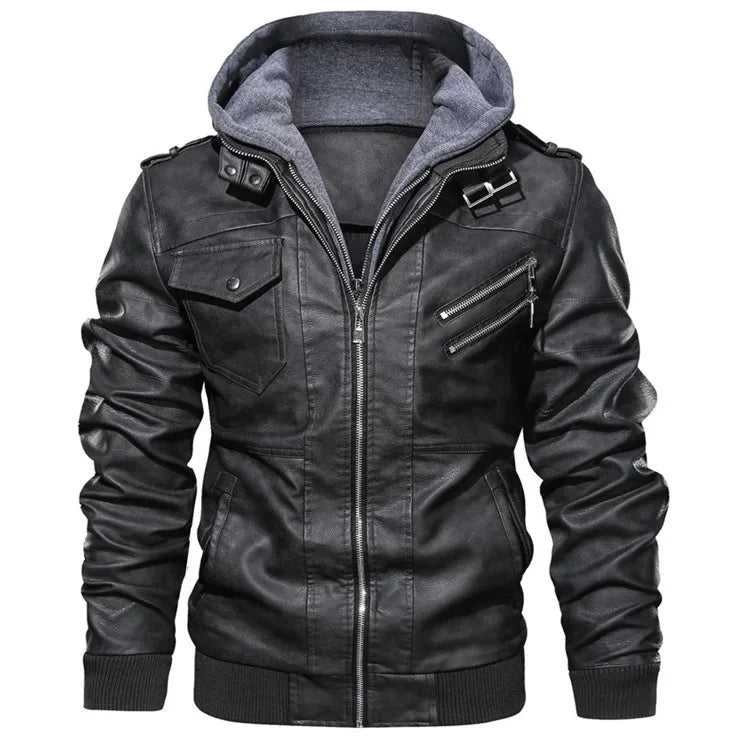 Men's Leather Jacket Autumn PU Biker Coat Casual Motorcycle Style EU Size - Hiccupzz