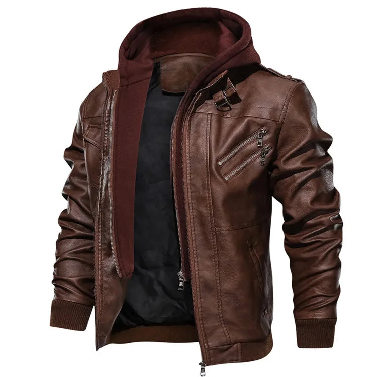 Men's Leather Jacket Autumn PU Biker Coat Casual Motorcycle Style EU Size - Hiccupzz