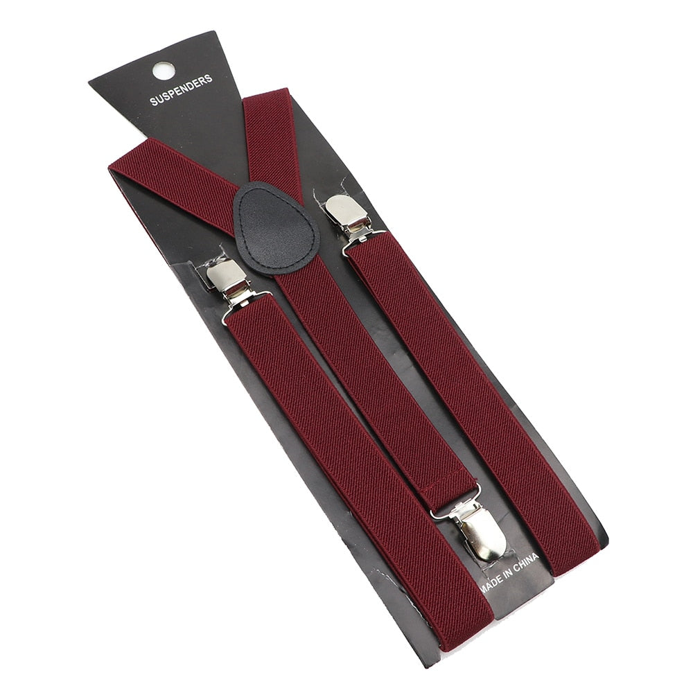 Solid Color Elastic Leather Suspenders Braces Men Women Black Blue Red Adjustable Straps For Wedding Suit Skirt Accessories Gift - Hiccupzz