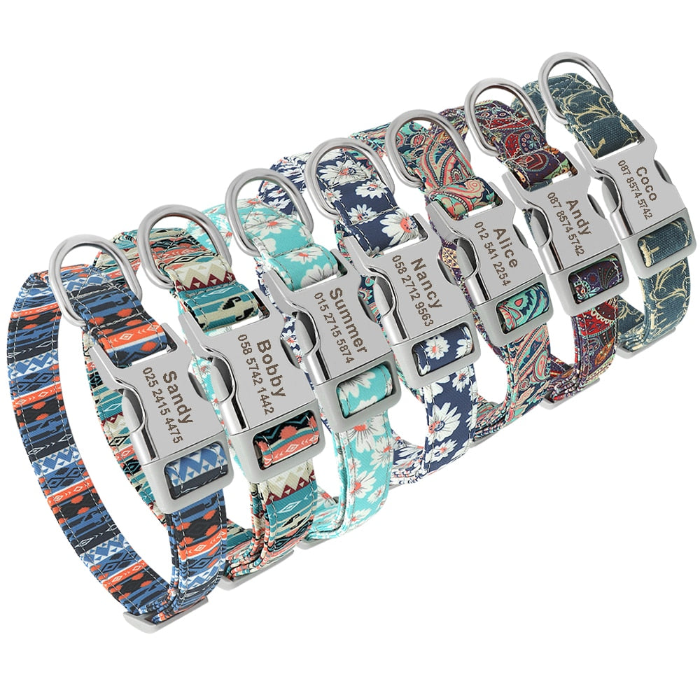 Personalized Dog Accessories Collar Nylon Printed Pet Puppy Collar Dog ID Collars Free Engraved ID for Small Medium Large Dogs - Hiccupzz