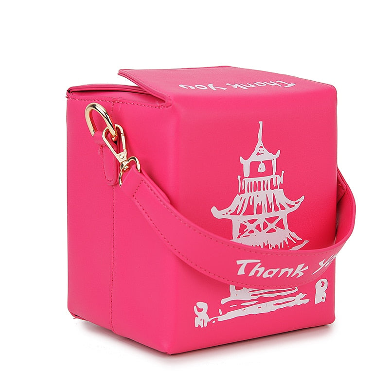 Chinese Takeout Box Purse Pu Leather Women Handbag Fashion Crossbody Bag Shoulder Chain Bag for Girl Bucket Bag - Hiccupzz