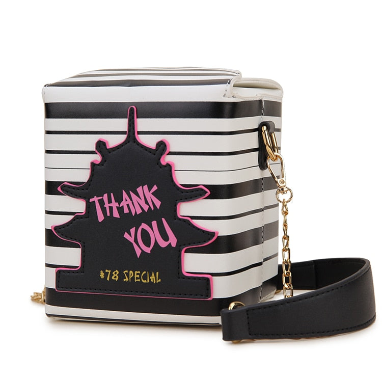 Chinese Takeout Box Purse Pu Leather Women Handbag Fashion Crossbody Bag Shoulder Chain Bag for Girl Bucket Bag - Hiccupzz