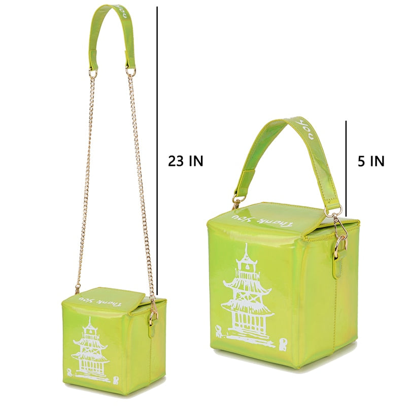 Chinese Takeout Box Purse Pu Leather Women Handbag Fashion Crossbody Bag Shoulder Chain Bag for Girl Bucket Bag - Hiccupzz