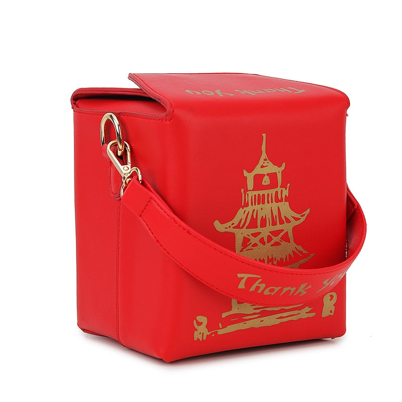 Chinese Takeout Box Purse Pu Leather Women Handbag Fashion Crossbody Bag Shoulder Chain Bag for Girl Bucket Bag - Hiccupzz