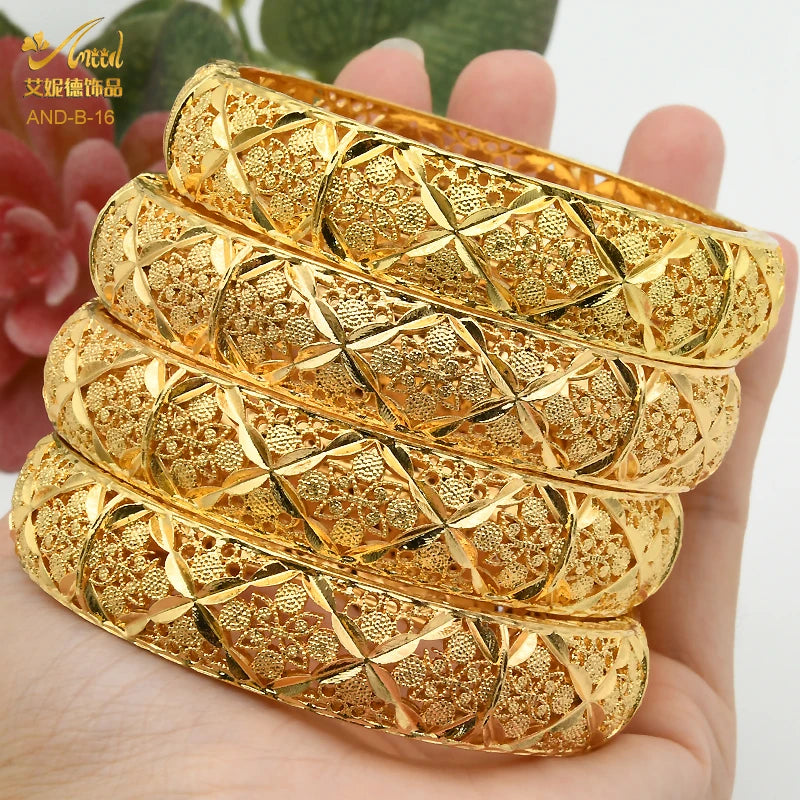 Women Charm Bracelet Bangle, 24K Gold Color Jewelry, Dubai Flower Bangle Brand, African Designer Ethiopian Hawaiian Jewelry - Hiccupzz