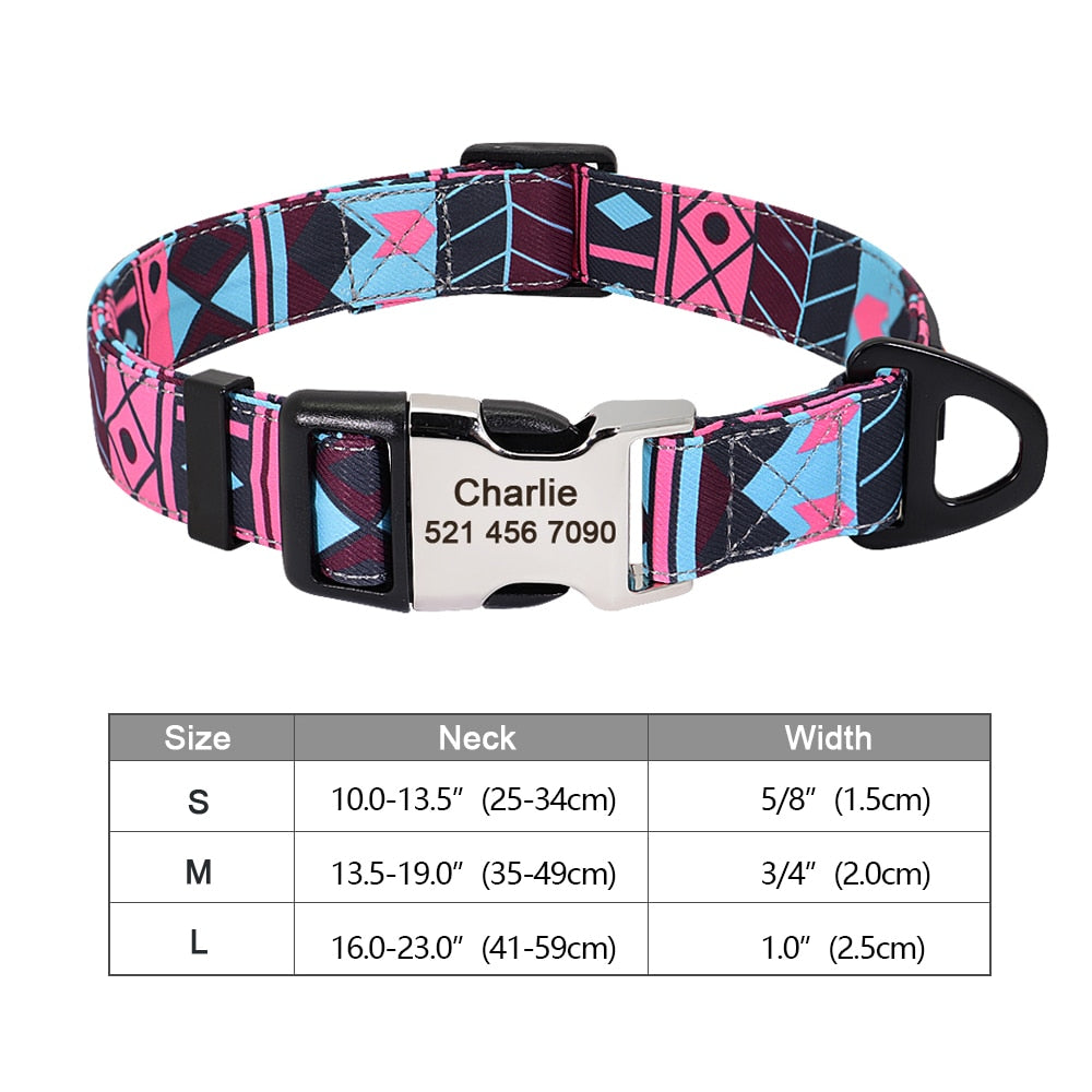 Personalized Dog Accessories Collar Nylon Printed Pet Puppy Collar Dog ID Collars Free Engraved ID for Small Medium Large Dogs - Hiccupzz