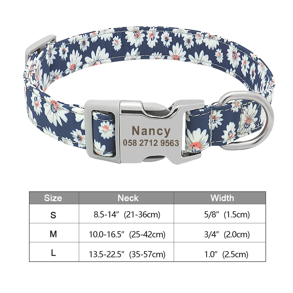 Personalized Dog Accessories Collar Nylon Printed Pet Puppy Collar Dog ID Collars Free Engraved ID for Small Medium Large Dogs - Hiccupzz