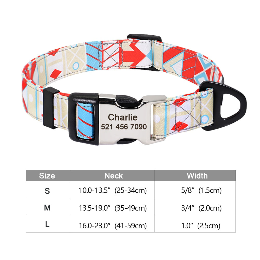 Personalized Dog Accessories Collar Nylon Printed Pet Puppy Collar Dog ID Collars Free Engraved ID for Small Medium Large Dogs - Hiccupzz