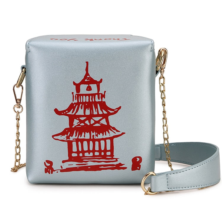 Chinese Takeout Box Purse Pu Leather Women Handbag Fashion Crossbody Bag Shoulder Chain Bag for Girl Bucket Bag - Hiccupzz