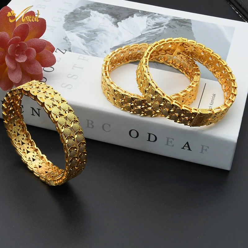Women Charm Bracelet Bangle, 24K Gold Color Jewelry, Dubai Flower Bangle Brand, African Designer Ethiopian Hawaiian Jewelry - Hiccupzz