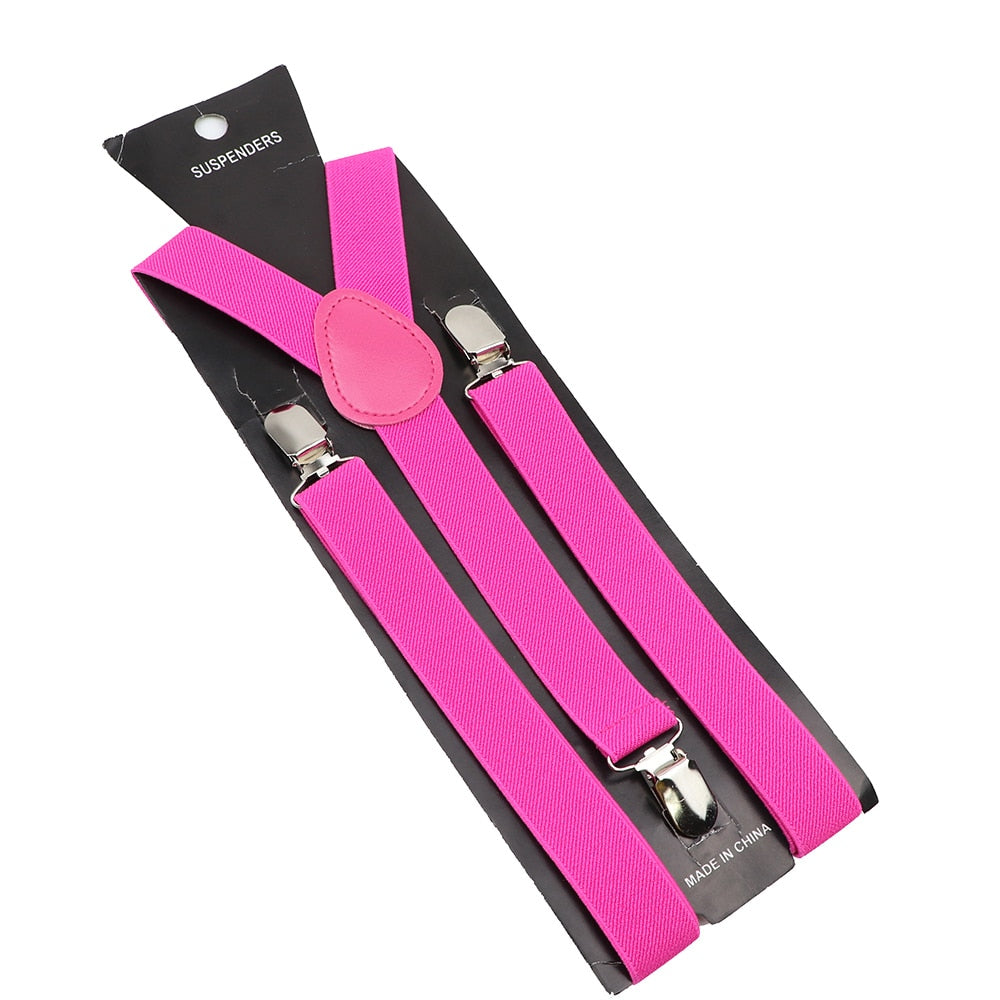 Solid Color Elastic Leather Suspenders Braces Men Women Black Blue Red Adjustable Straps For Wedding Suit Skirt Accessories Gift - Hiccupzz