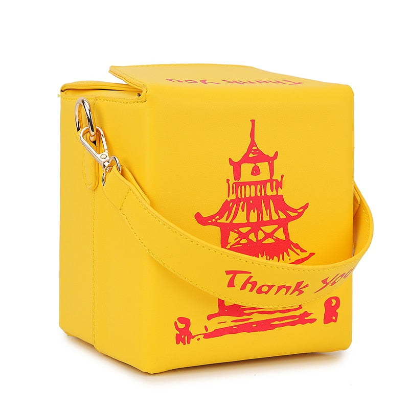 Chinese Takeout Box Purse Pu Leather Women Handbag Fashion Crossbody Bag Shoulder Chain Bag for Girl Bucket Bag - Hiccupzz