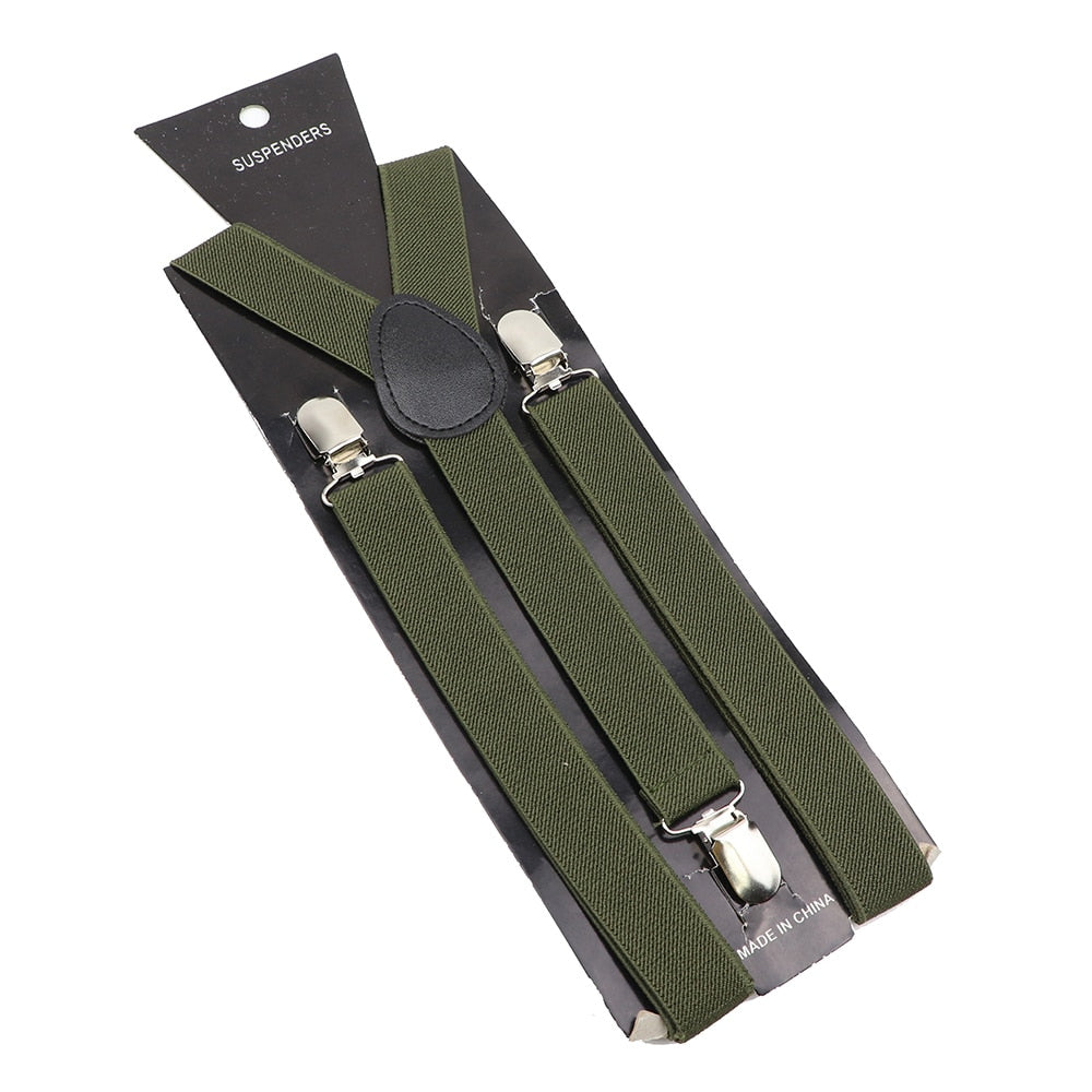 Solid Color Elastic Leather Suspenders Braces Men Women Black Blue Red Adjustable Straps For Wedding Suit Skirt Accessories Gift - Hiccupzz