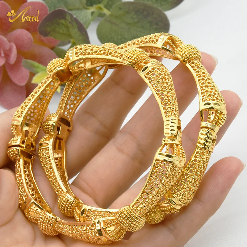 Women Charm Bracelet Bangle, 24K Gold Color Jewelry, Dubai Flower Bangle Brand, African Designer Ethiopian Hawaiian Jewelry - Hiccupzz
