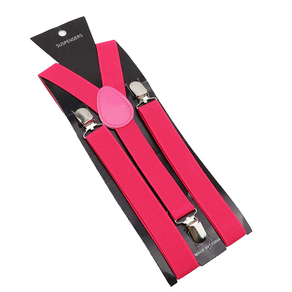 Solid Color Elastic Leather Suspenders Braces Men Women Black Blue Red Adjustable Straps For Wedding Suit Skirt Accessories Gift - Hiccupzz
