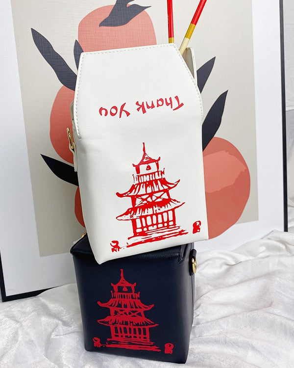 Chinese Takeout Box Purse Pu Leather Women Handbag Fashion Crossbody Bag Shoulder Chain Bag for Girl Bucket Bag - Hiccupzz