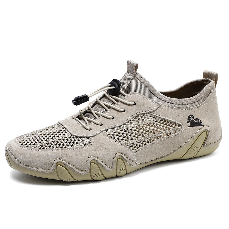 Men's Casual Sports Sewn Leather Mesh Shoes - Hiccupzz