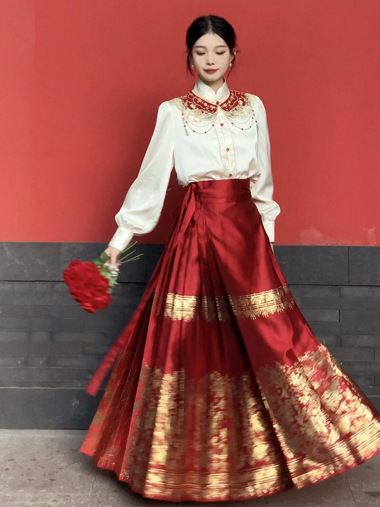 July Xi Xi Xi Yun Shoulder Horse-Face Skirt Han Chinese Clothing - Hiccupzz