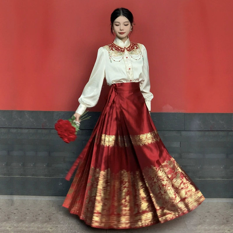 July Xi Xi Xi Yun Shoulder Horse-Face Skirt Han Chinese Clothing - Hiccupzz