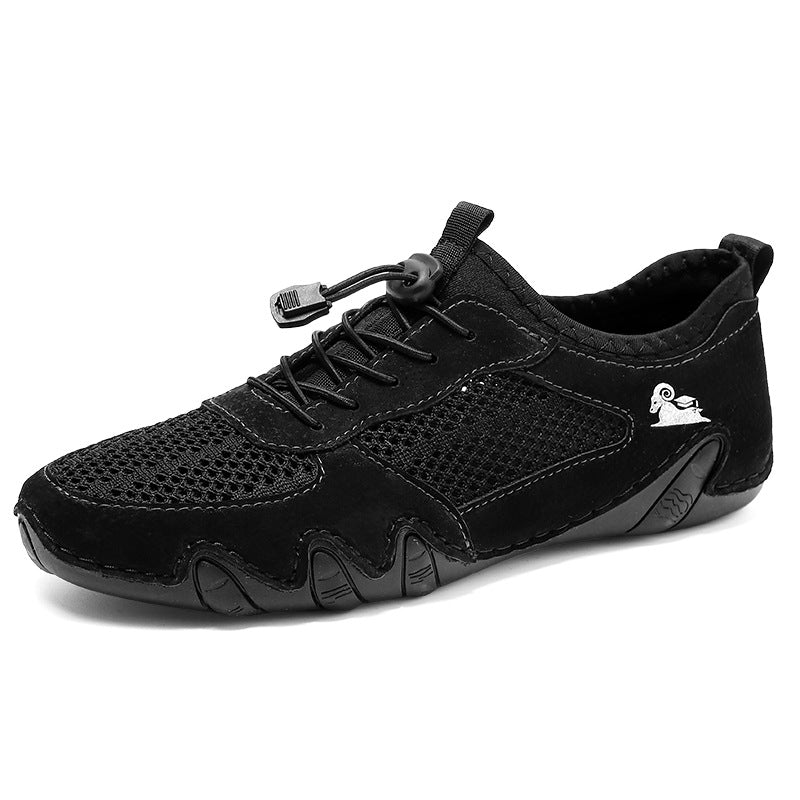 Men's Casual Sports Sewn Leather Mesh Shoes - Hiccupzz