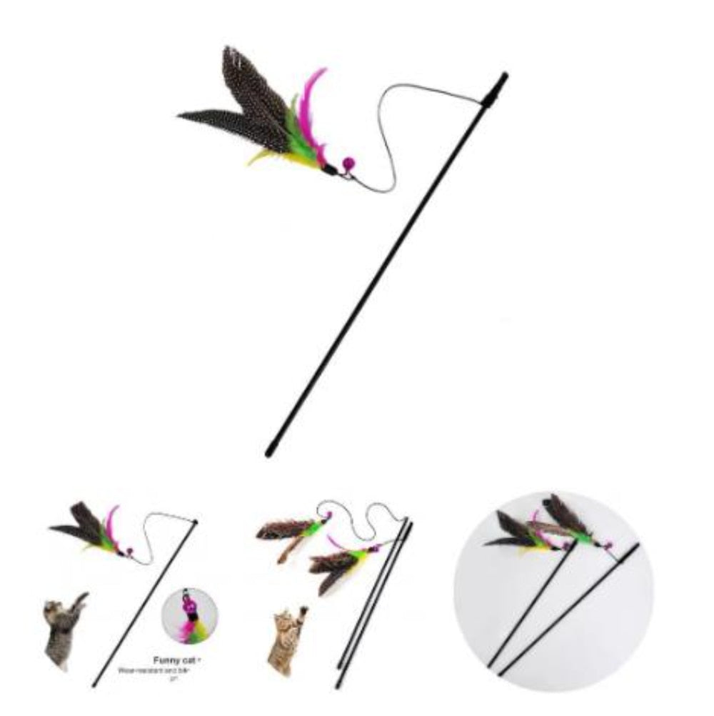 Funny Kitten Cat Teaser Interactive Toy Rod with Bell and Feather Toys for Cats Teaser Interactive Toy Rod Pet Cats Toys Stick - Hiccupzz