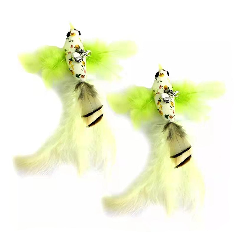 Simulation Bird Interactive Funny Cat Stick Toy Furry Feather Bird With Bell Sucker Cat Stick Toy Kitten Playing Toy - Hiccupzz