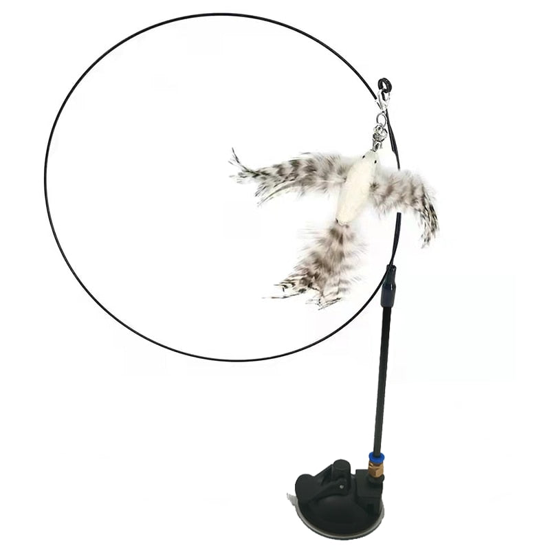 Simulation Bird Interactive Funny Cat Stick Toy Furry Feather Bird With Bell Sucker Cat Stick Toy Kitten Playing Toy - Hiccupzz