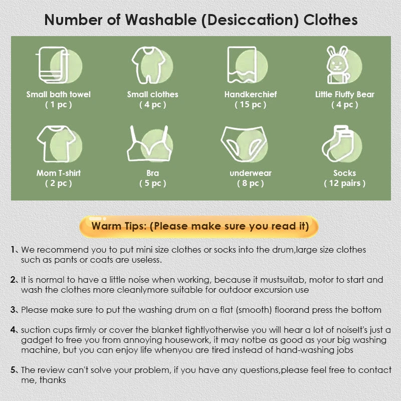6L 11L Portable Washing Machine Folding Large Capacity Clothes Spin Dryer Bucket Travel Underwear Socks Ultrasonic Mini Washer - Hiccupzz