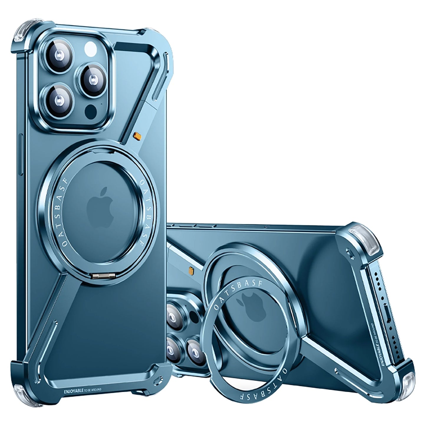 Eary Z Shape Frameless Phone Case for iPhone15 Pro Max/Plus/Pro/ 15 Magsafe Metal Cover Magnetic Bumper 360° Rotation with Stand - Hiccupzz