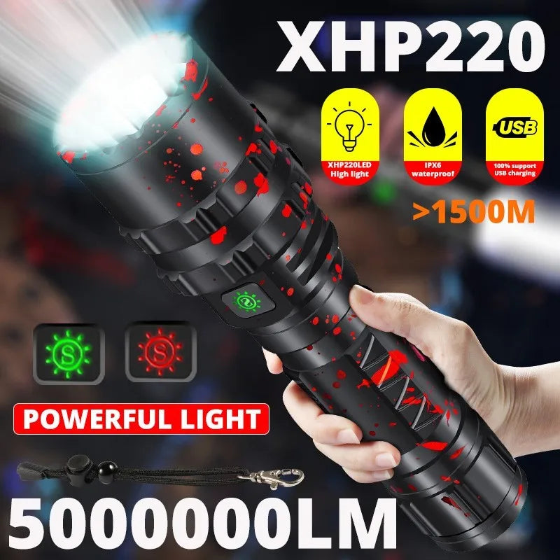 ZK40 50000000LM High Power XHP220 Powerful LED Flashlight Tactical Military Torch USB Camping Lanterna Waterproof Self Defence - Hiccupzz