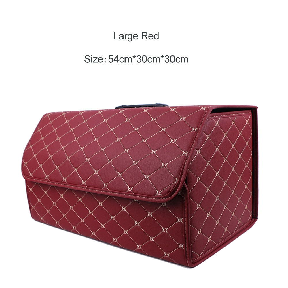 Car Trunk Organizer Box Large Capacity Auto Multiuse Tools Storage Bag Stowing Tidying Leather Folding For Emergency Storage Box - Hiccupzz