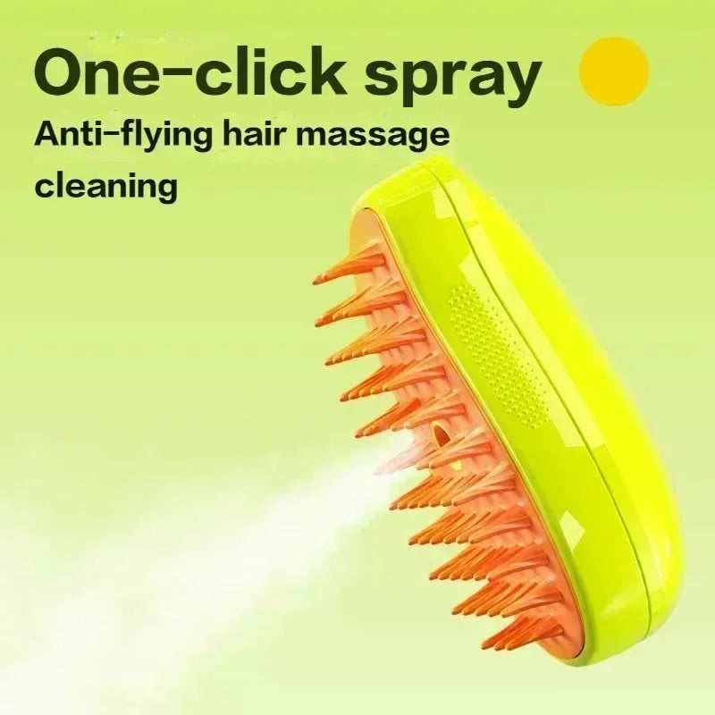 3-in-1 Electric Steamy Brush for Cats & Dogs – Steam Brush, Sprayer, and Massaging Pet Grooming Tool for Shedding - Hiccupzz
