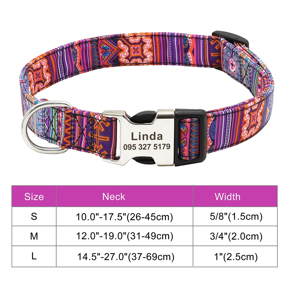 Personalized Dog Accessories Collar Nylon Printed Pet Puppy Collar Dog ID Collars Free Engraved ID for Small Medium Large Dogs - Hiccupzz