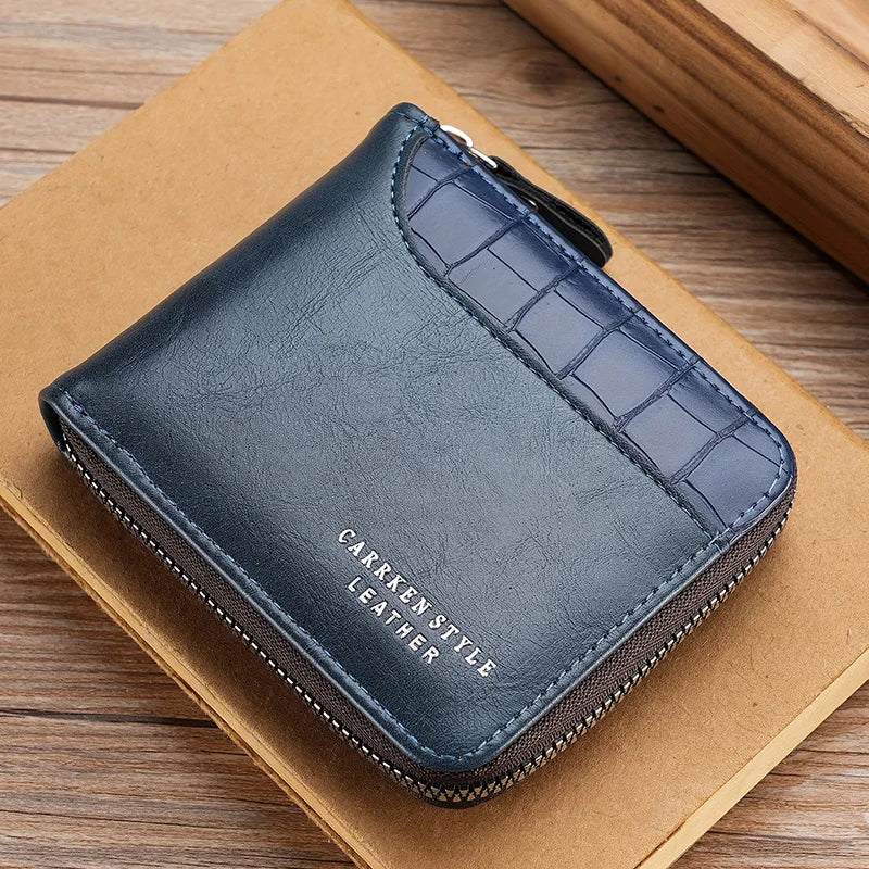 Men's Luxury Leather Wallet - RFID Zipper Card Holder with Coin Pocket, Perfect Gift for Men