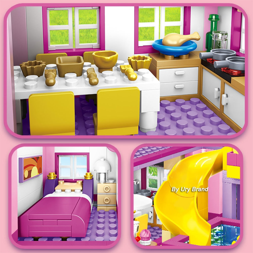 Friends City House Summer Holiday Villa Castle Building Blocks Sets Figures Swimming Pool DIY Toys for Kids Girls - Hiccupzz
