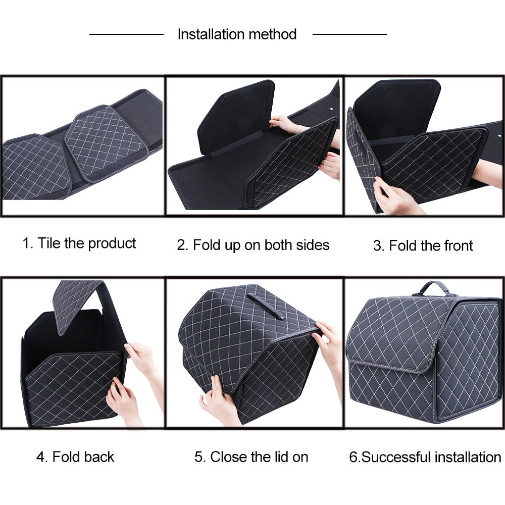 Car Trunk Organizer Box Large Capacity Auto Multiuse Tools Storage Bag Stowing Tidying Leather Folding For Emergency Storage Box - Hiccupzz