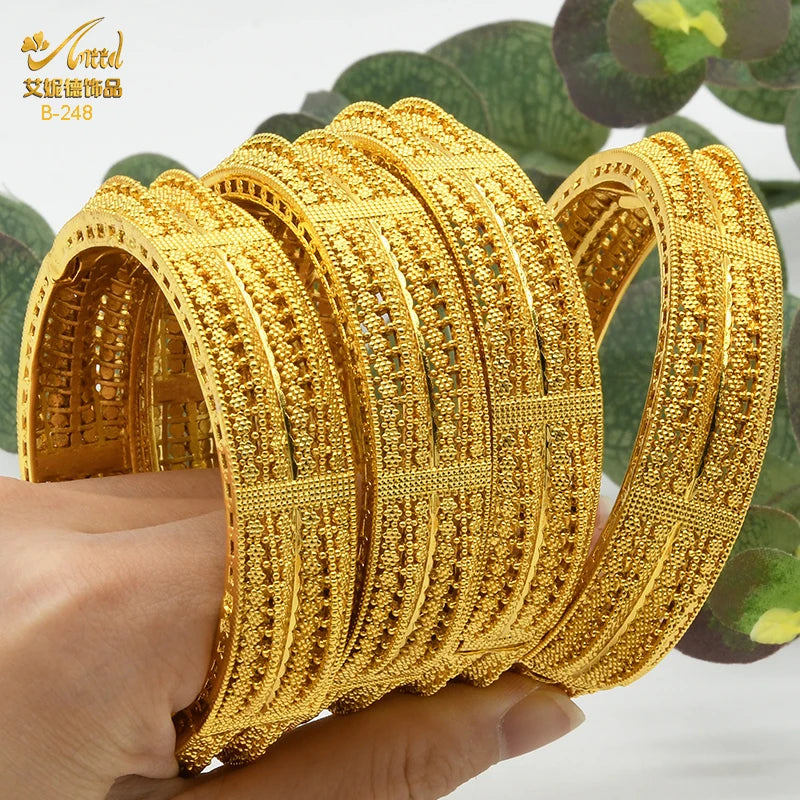 Women Charm Bracelet Bangle, 24K Gold Color Jewelry, Dubai Flower Bangle Brand, African Designer Ethiopian Hawaiian Jewelry - Hiccupzz