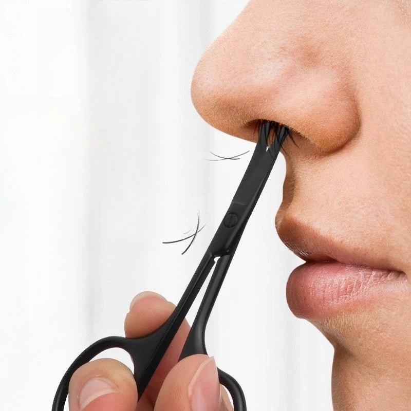 Hot Sale Men's and women's general purpose stainless steel black round head safety nose hair scissors/eyebrow trimmer - Hiccupzz