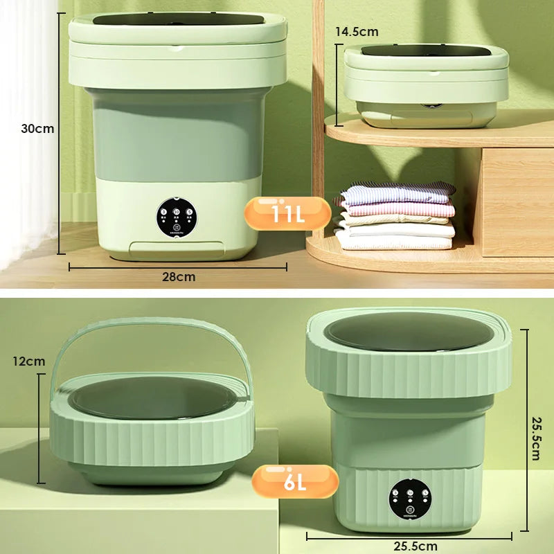 6L 11L Portable Washing Machine Folding Large Capacity Clothes Spin Dryer Bucket Travel Underwear Socks Ultrasonic Mini Washer - Hiccupzz