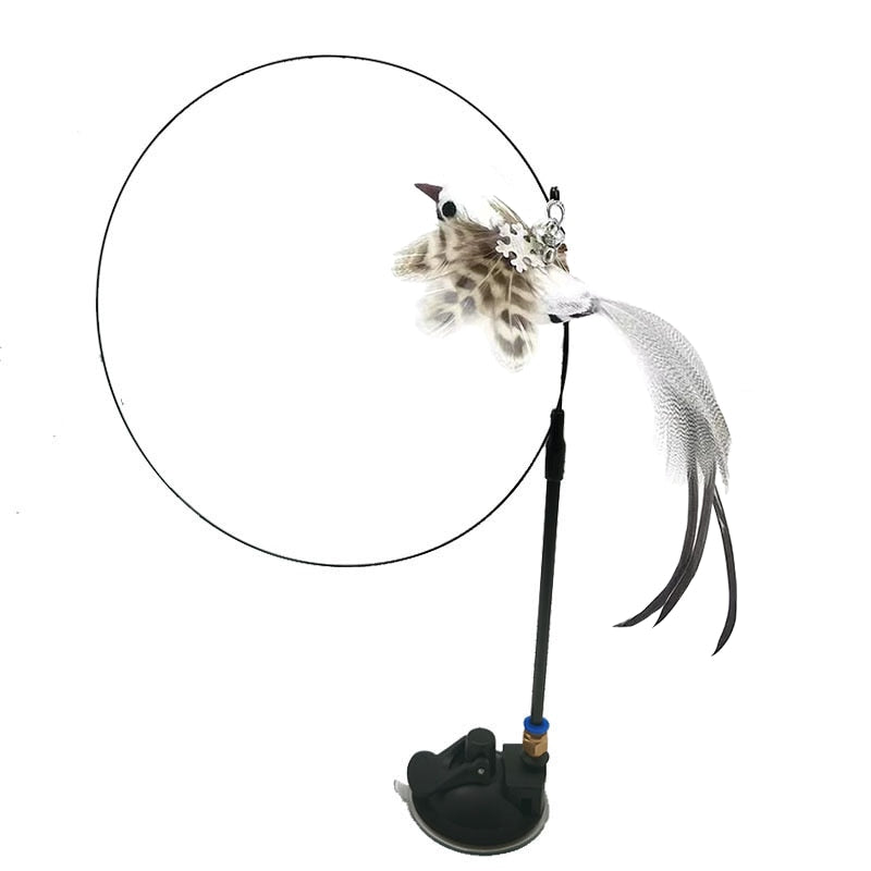Simulation Bird Interactive Funny Cat Stick Toy Furry Feather Bird With Bell Sucker Cat Stick Toy Kitten Playing Toy - Hiccupzz