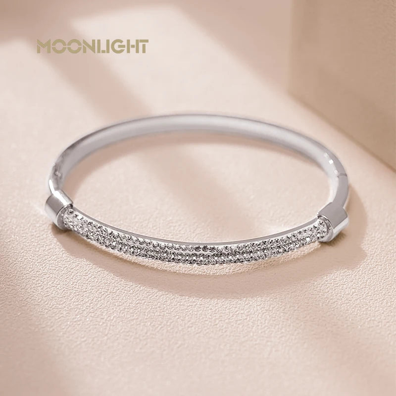 Fashion Cubic Zirconia Cuff Bangles for Women Trendy Titanium Steel Circular Classic Bracelet Female Jewelry - Hiccupzz