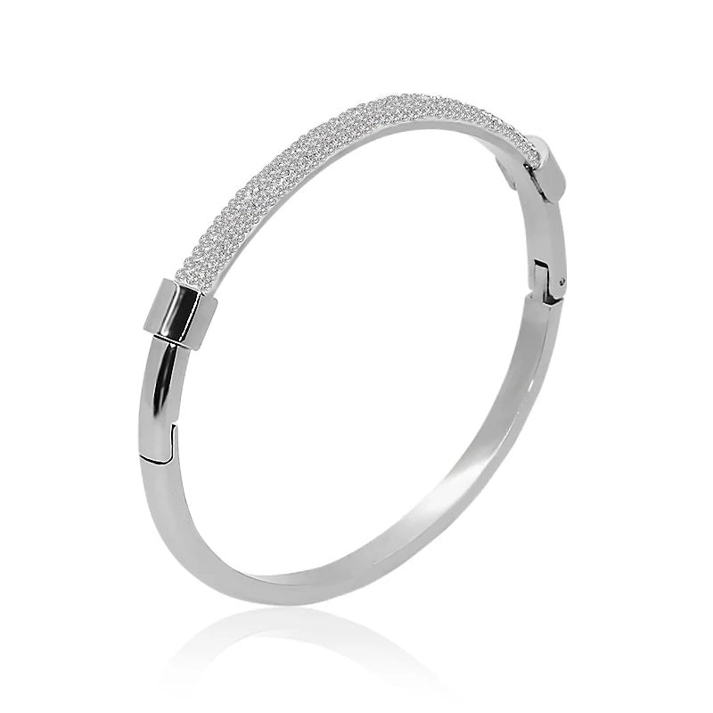 Fashion Cubic Zirconia Cuff Bangles for Women Trendy Titanium Steel Circular Classic Bracelet Female Jewelry - Hiccupzz