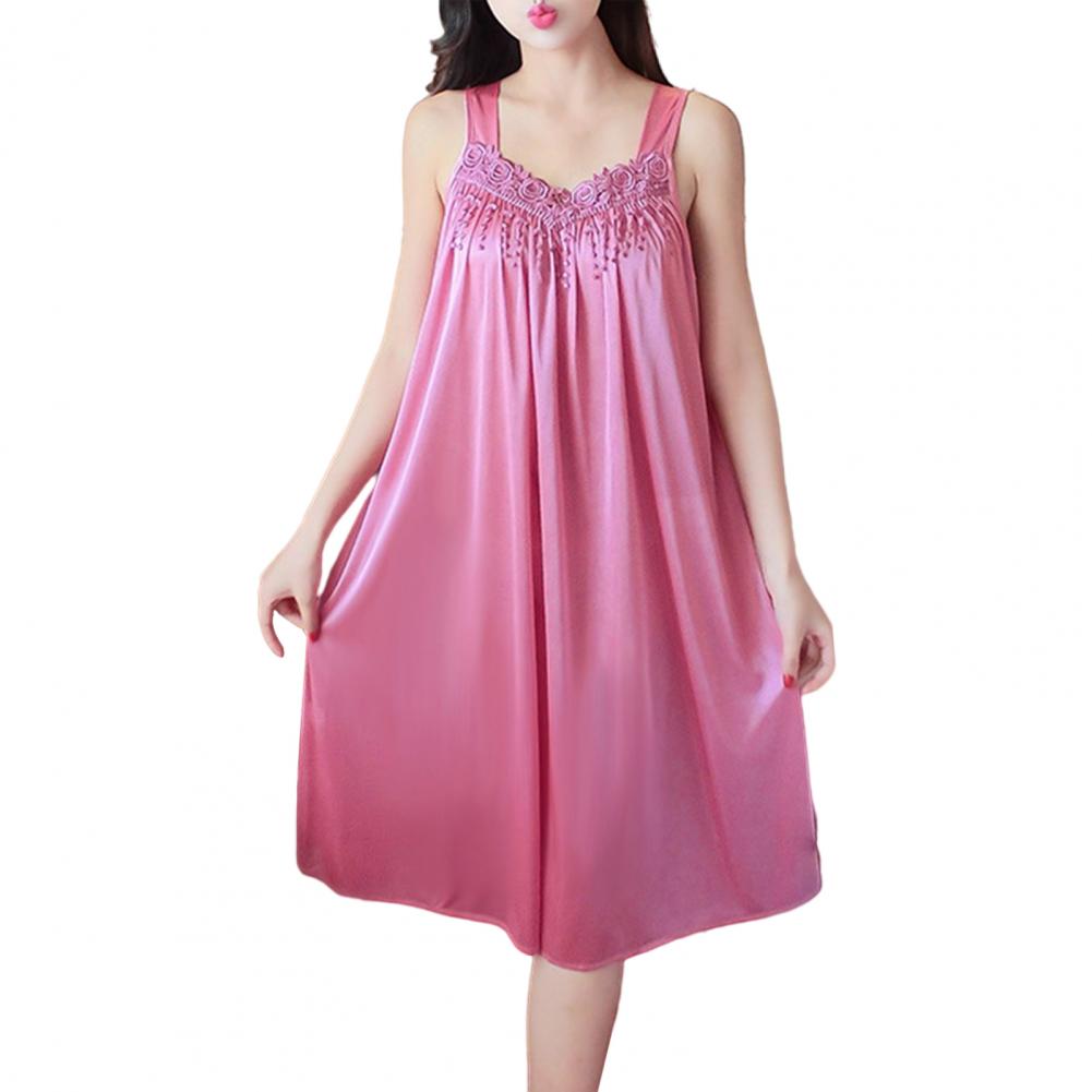 Hot!Women Night Dress Solid Color Sleeveless Knee Length Breathable Great Stitching Women Nightie Lady Pajamas for Female - Hiccupzz