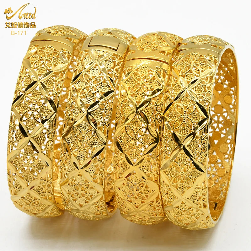 Dubai 24K Gold Color Bracelets for Women - Luxury Designer Indian Bangles, African Arabic Wedding Bridal Jewelry - Hiccupzz