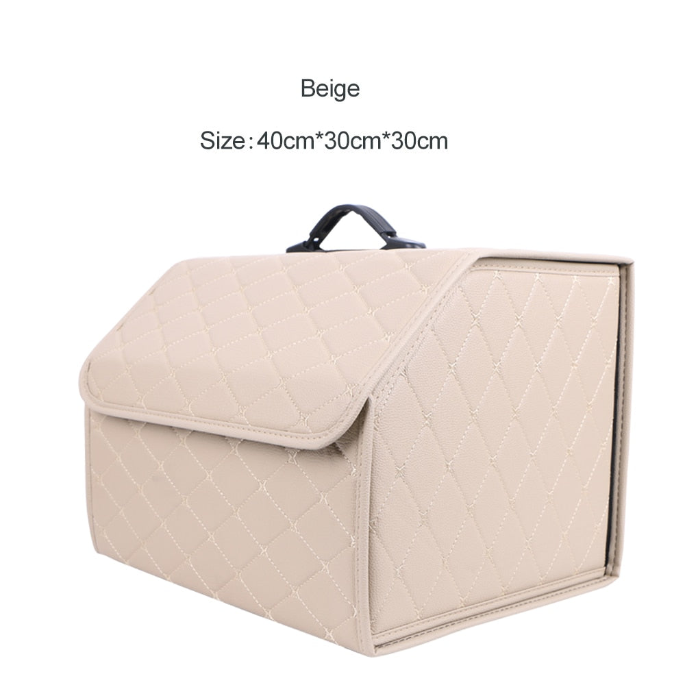 Car Trunk Organizer Box Large Capacity Auto Multiuse Tools Storage Bag Stowing Tidying Leather Folding For Emergency Storage Box - Hiccupzz